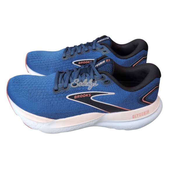 Brooks Glycerin 21 Womens 9.5 Blue Icy Pink Rose Road Running Comfort Sneaker - Picture 3 of 12